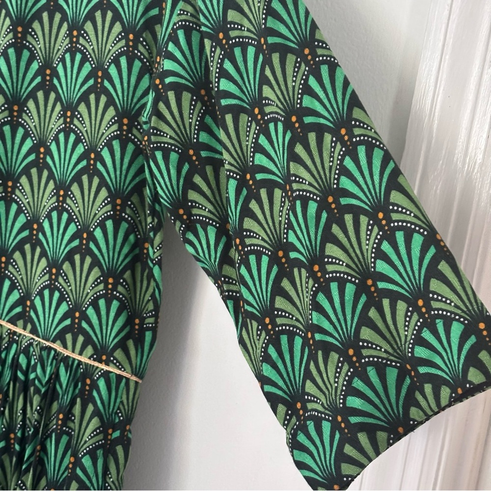 Anthropologie Green and Black Patterned Whimsy Holiday Midi Dress - Picture 4 of 11
